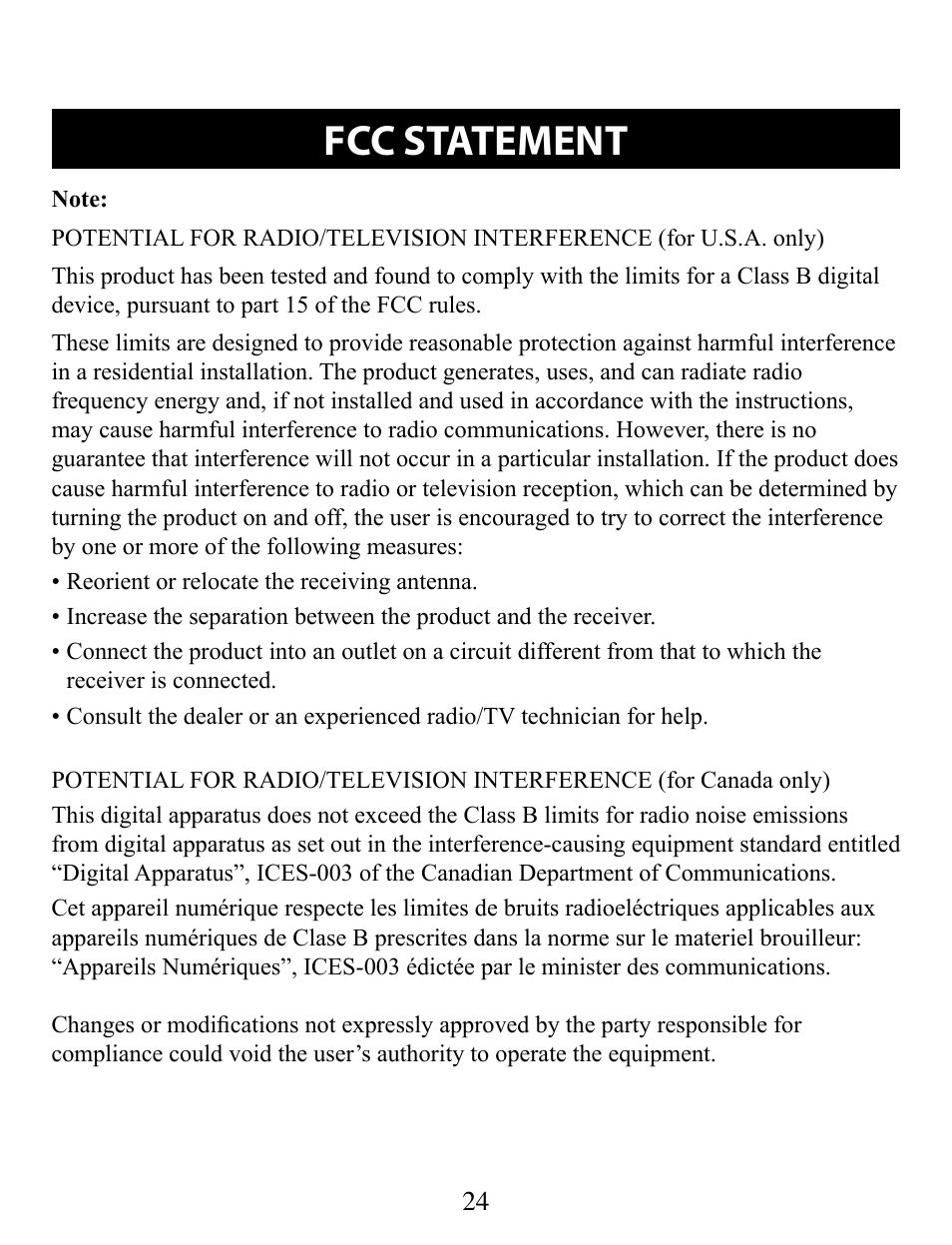 Fcc statement | Omron Healthcare BP629 User Manual | Page 24 / 27
