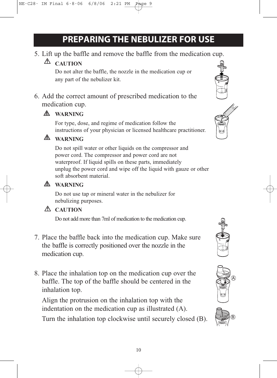 Operating instructions, Preparing the nebulizer for use | Omron Healthcare COMPAIR NE-C28 User Manual | Page 10 / 112