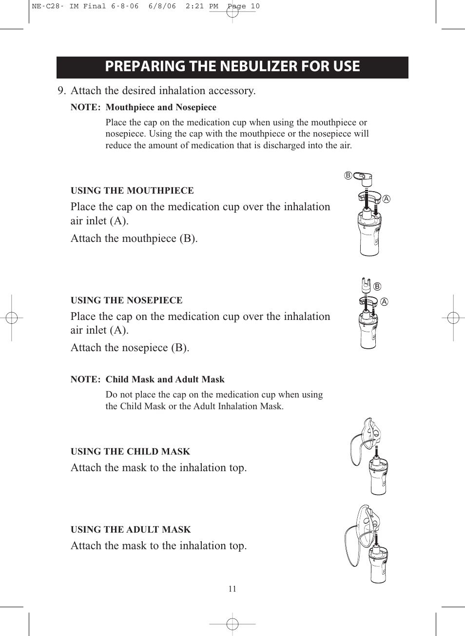 Preparing the nebulizer for use | Omron Healthcare COMPAIR NE-C28 User Manual | Page 11 / 112