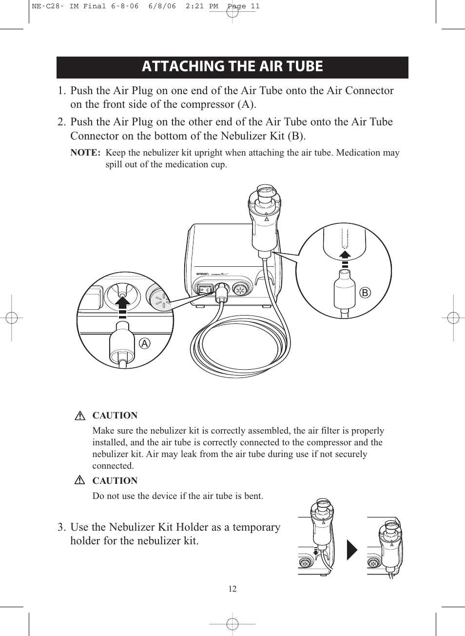 Attaching the air tube | Omron Healthcare COMPAIR NE-C28 User Manual | Page 12 / 112