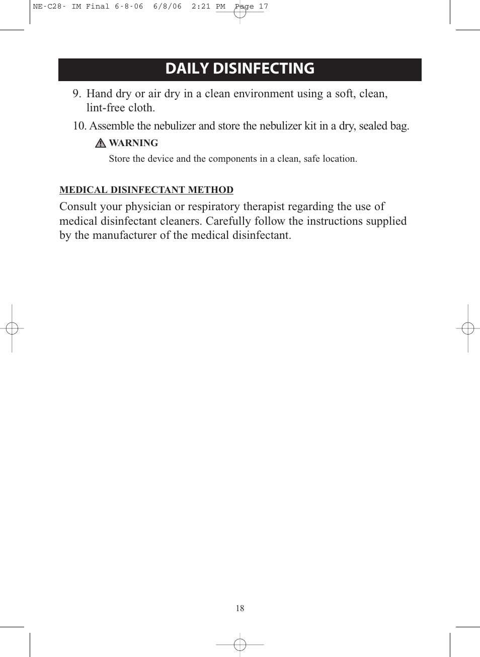 Daily disinfecting | Omron Healthcare COMPAIR NE-C28 User Manual | Page 18 / 112