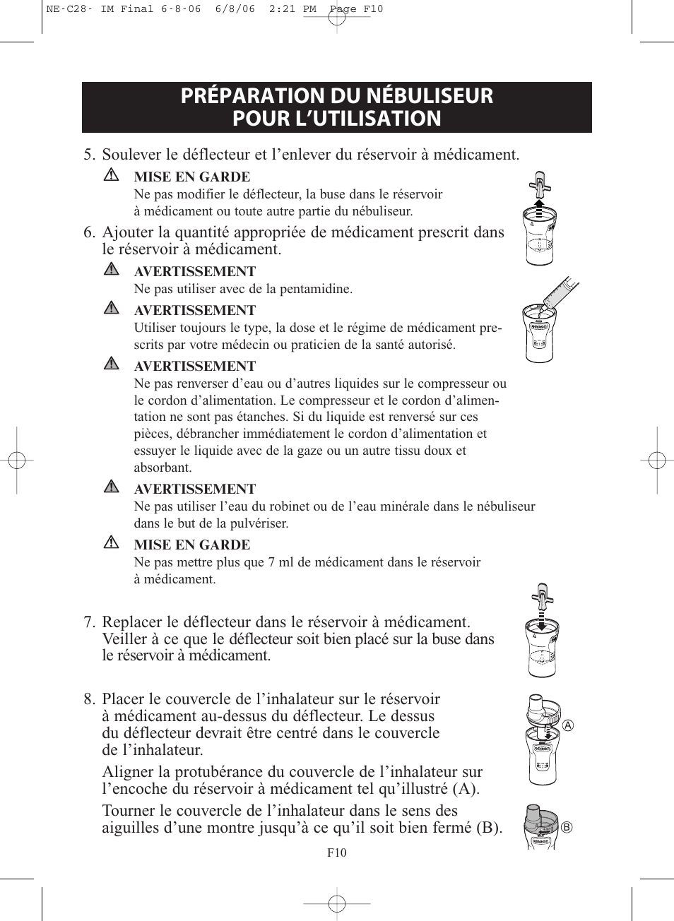 Préparation du nébuliseur pour l’utilisation | Omron Healthcare COMPAIR NE-C28 User Manual | Page 38 / 112