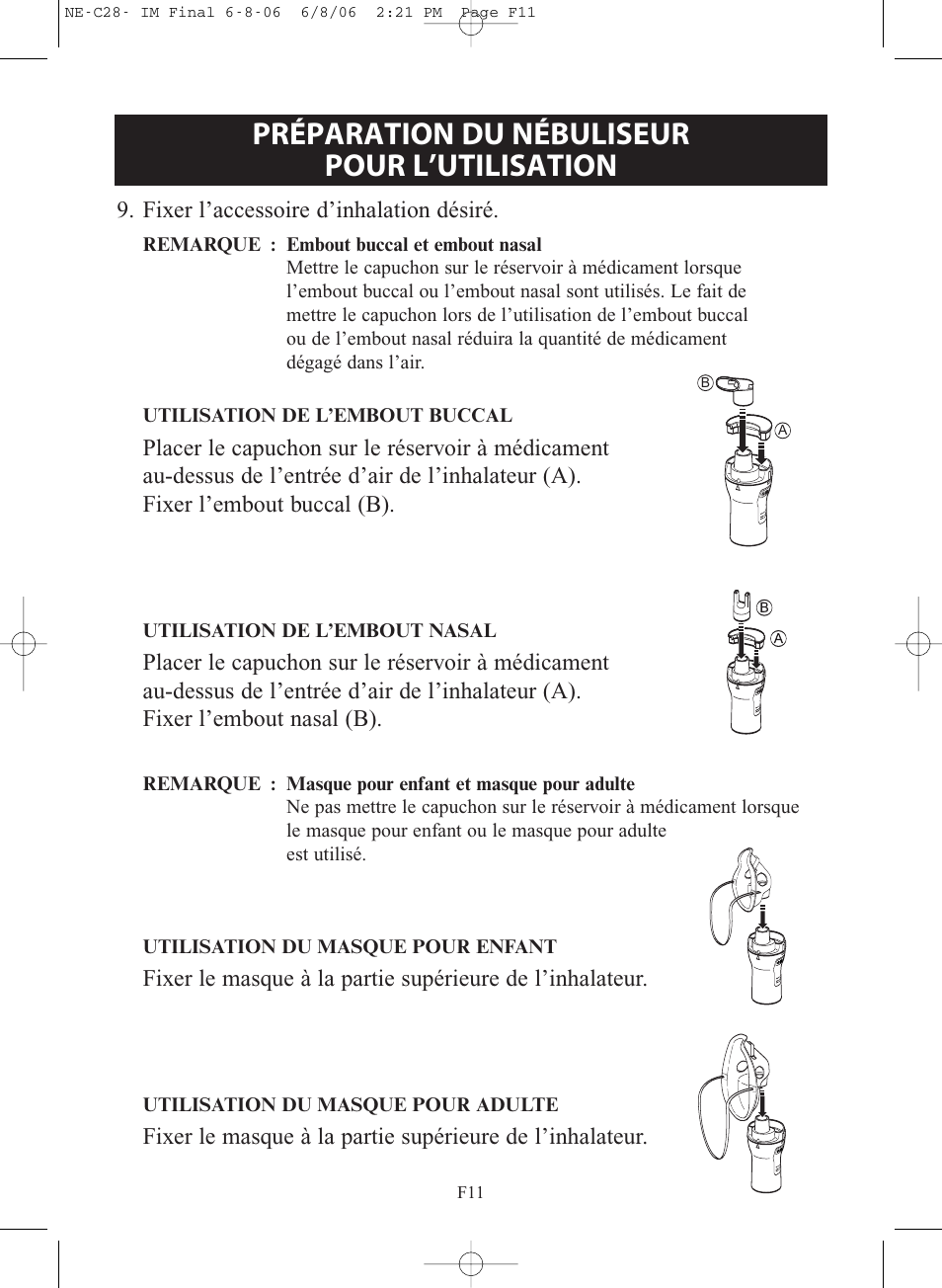 Préparation du nébuliseur pour l’utilisation | Omron Healthcare COMPAIR NE-C28 User Manual | Page 39 / 112