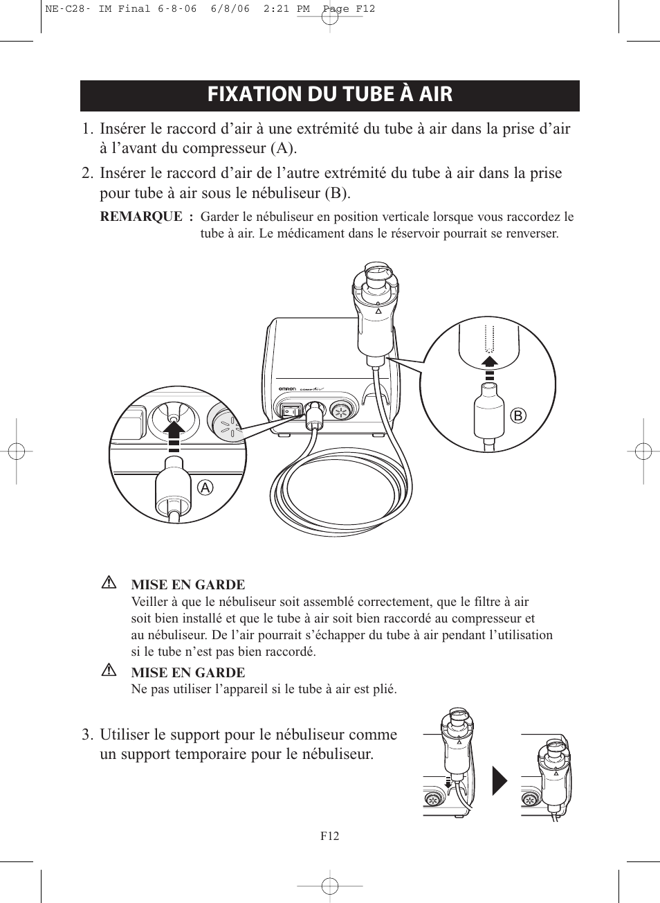 Fixation du tube à air | Omron Healthcare COMPAIR NE-C28 User Manual | Page 40 / 112