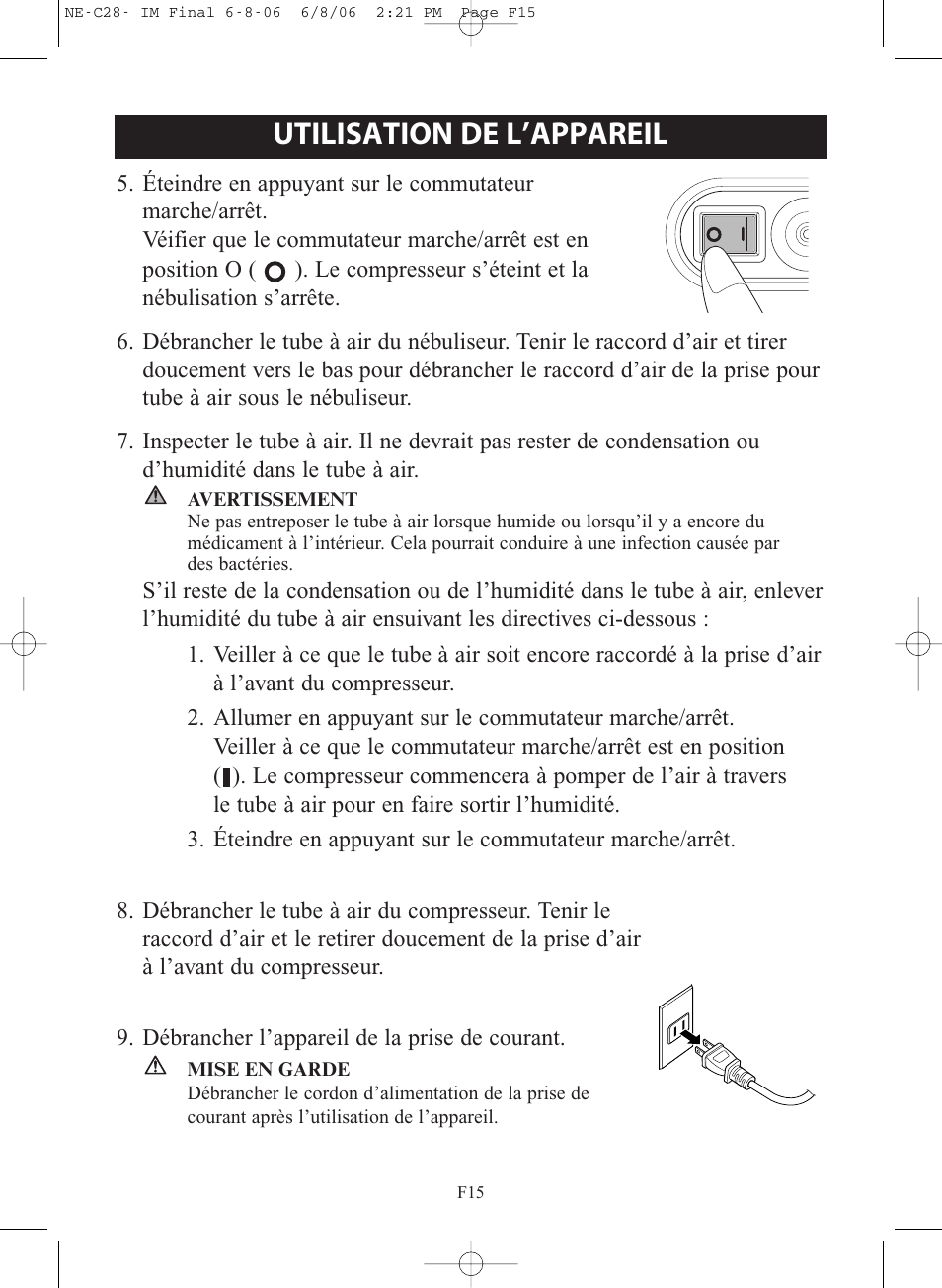 Utilisation de l’appareil | Omron Healthcare COMPAIR NE-C28 User Manual | Page 43 / 112