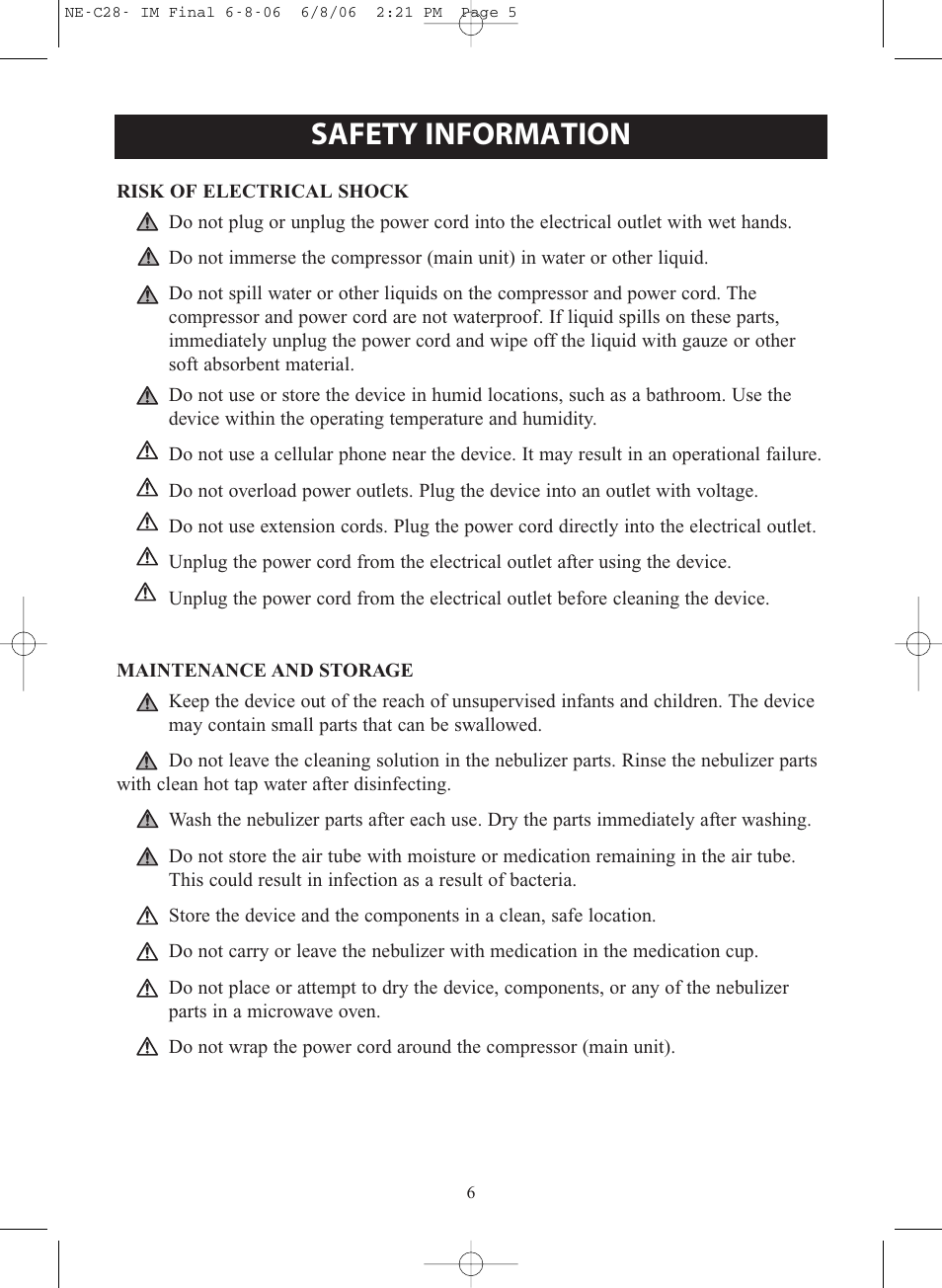 Safety information | Omron Healthcare COMPAIR NE-C28 User Manual | Page 6 / 112