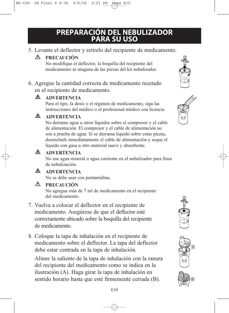 Preparación del nebulizador para su uso | Omron Healthcare COMPAIR NE-C28 User Manual | Page 66 / 112