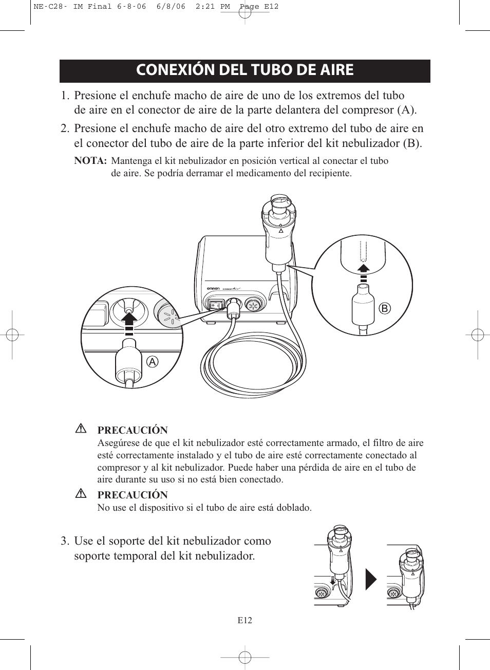 Conexión del tubo de aire | Omron Healthcare COMPAIR NE-C28 User Manual | Page 68 / 112