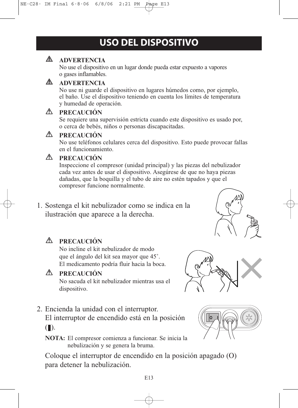 Uso del dispositivo | Omron Healthcare COMPAIR NE-C28 User Manual | Page 69 / 112