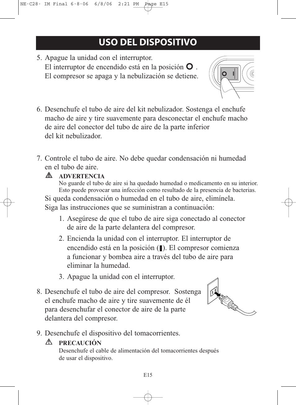 Uso del dispositivo | Omron Healthcare COMPAIR NE-C28 User Manual | Page 71 / 112