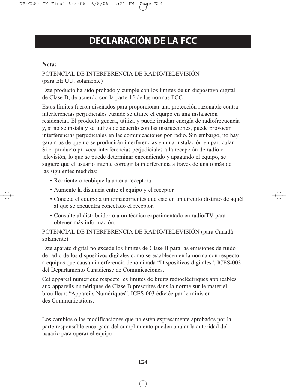 Declaración de la fcc | Omron Healthcare COMPAIR NE-C28 User Manual | Page 80 / 112