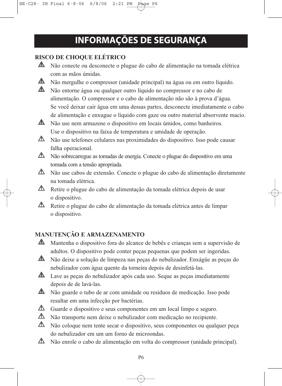 Informações de segurança | Omron Healthcare COMPAIR NE-C28 User Manual | Page 90 / 112