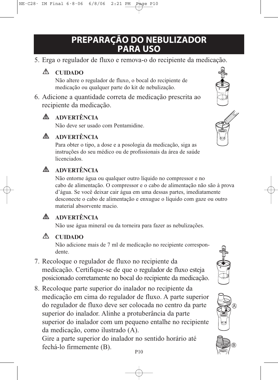 Preparação do nebulizador para uso | Omron Healthcare COMPAIR NE-C28 User Manual | Page 94 / 112