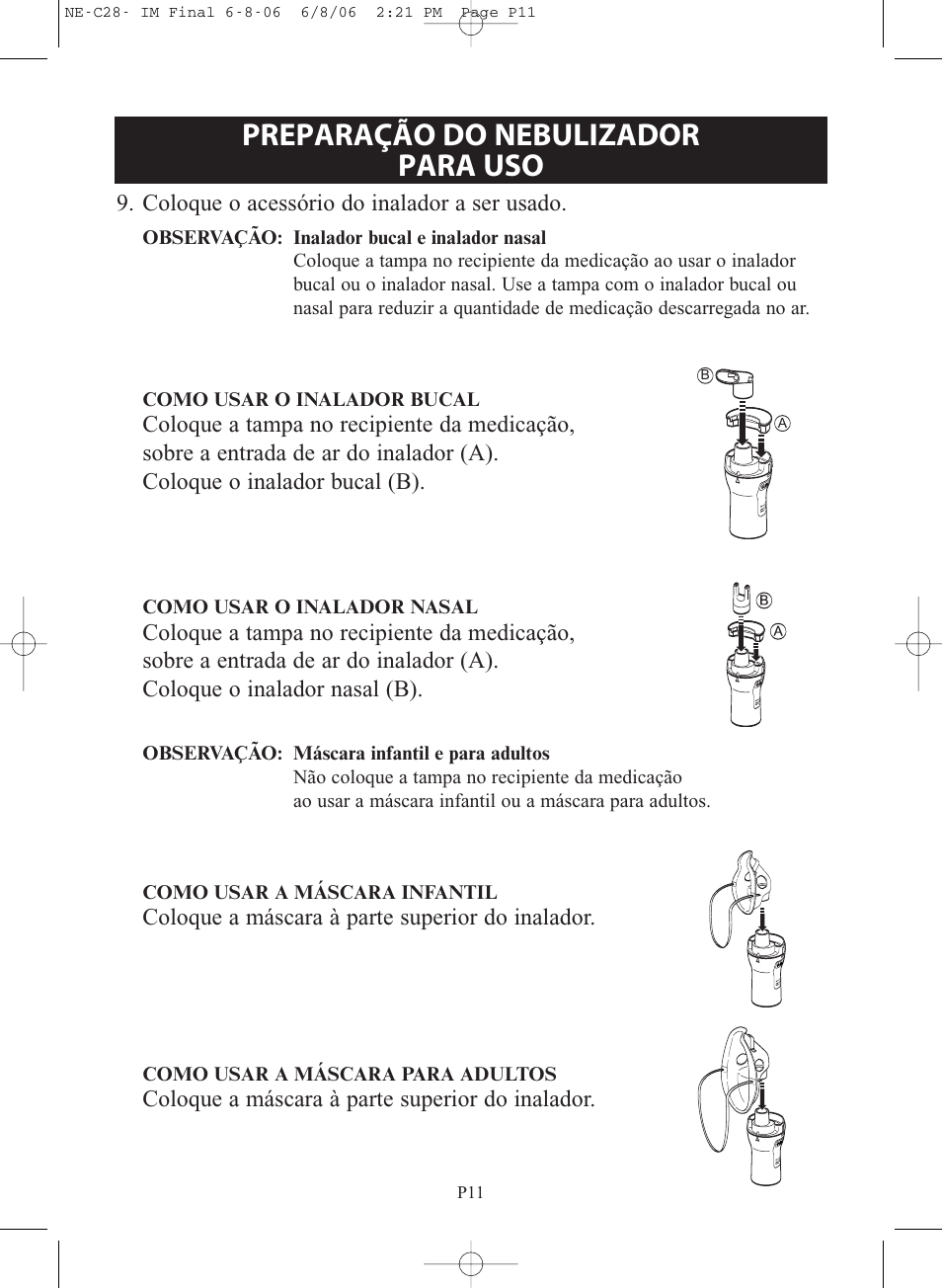 Preparação do nebulizador para uso | Omron Healthcare COMPAIR NE-C28 User Manual | Page 95 / 112