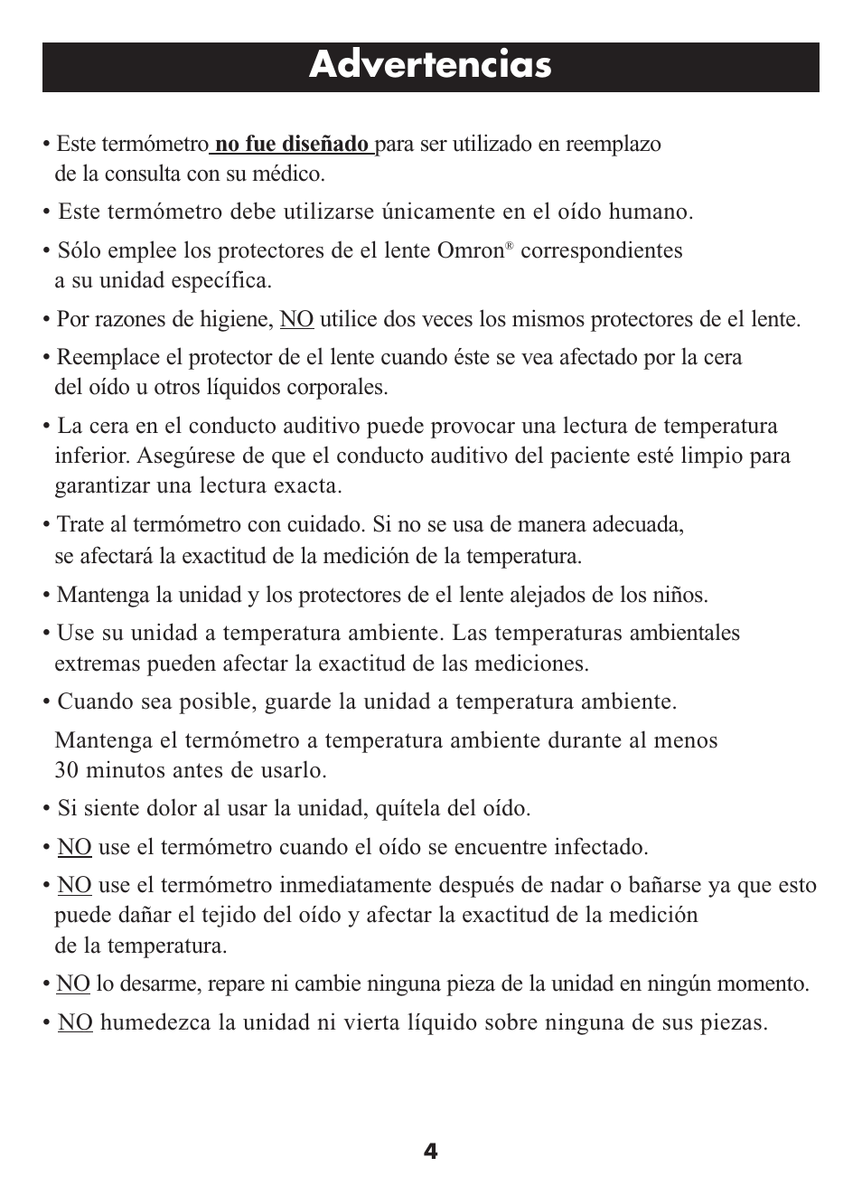 Advertencias | Omron Healthcare MC-509N User Manual | Page 16 / 24