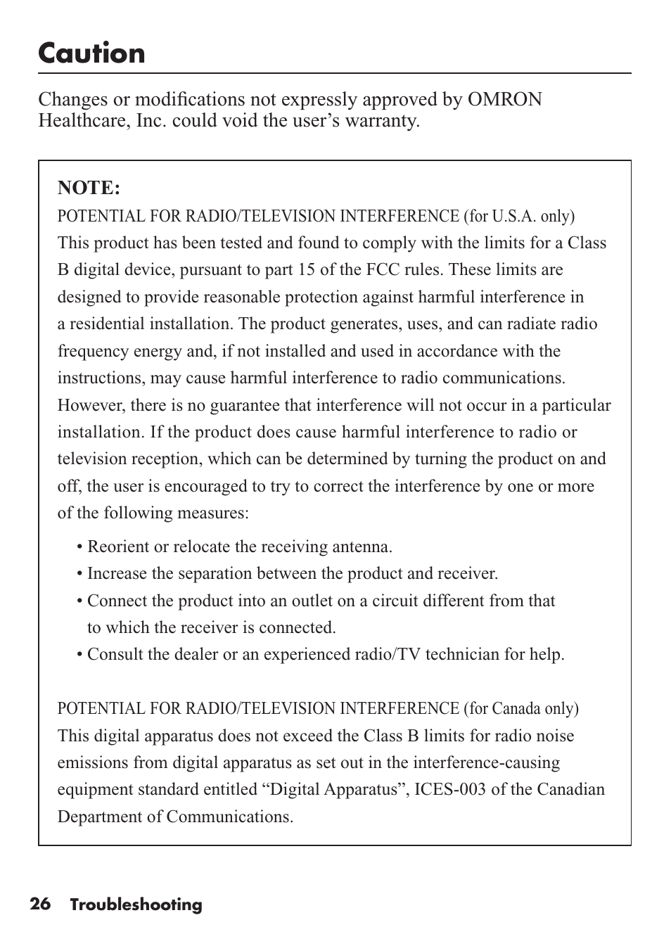 Caution | Omron Healthcare HJ-112 User Manual | Page 26 / 28