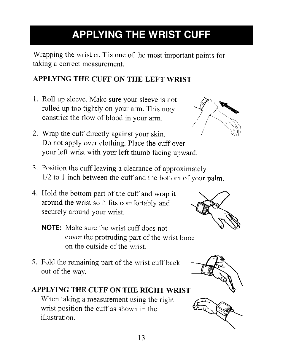 Applying the wrist cuff | Omron Healthcare INTELLISENSE HEM-650 User Manual | Page 13 / 21