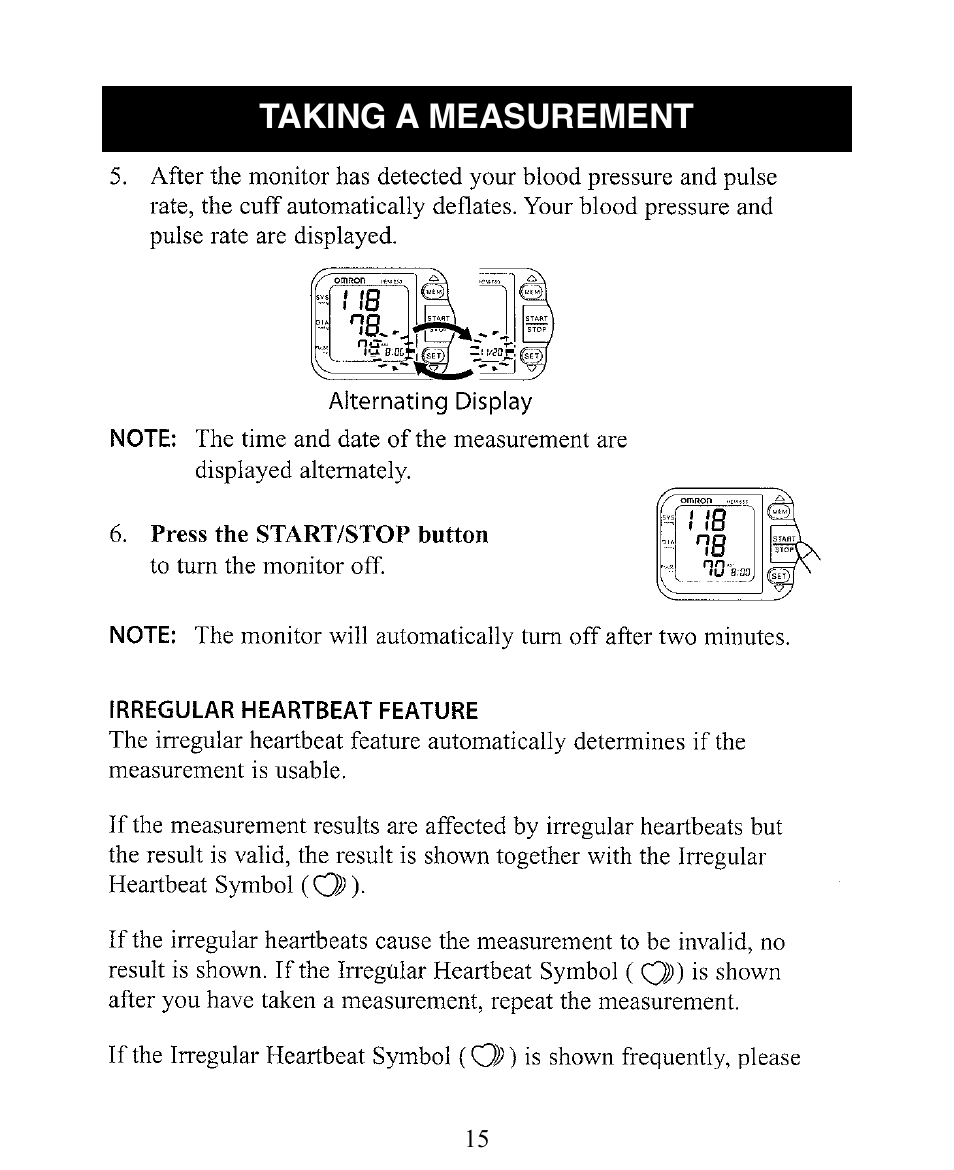 Taking a measurement | Omron Healthcare INTELLISENSE HEM-650 User Manual | Page 15 / 21