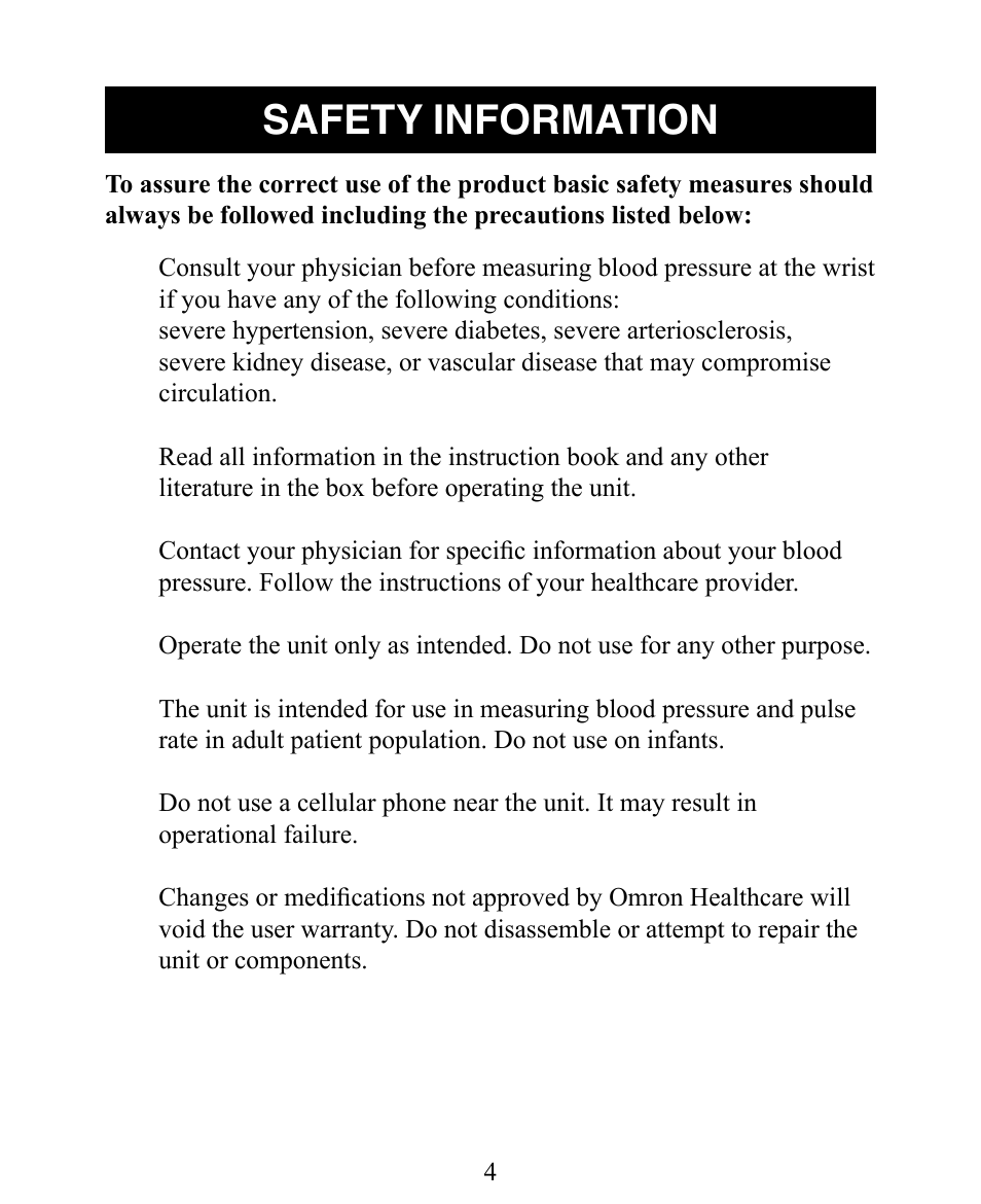 Safety information | Omron Healthcare INTELLISENSE HEM-650 User Manual | Page 4 / 21