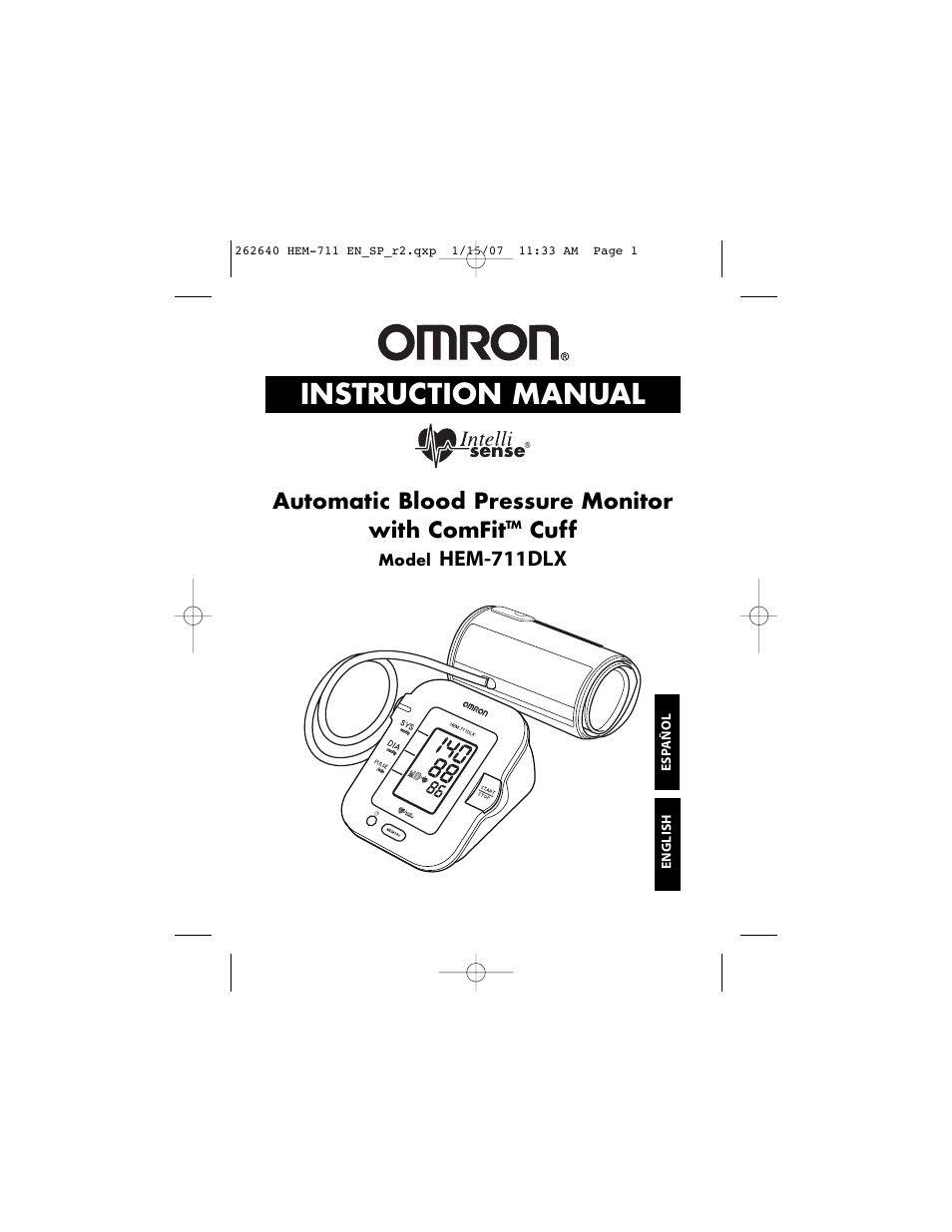Omron Healthcare AUTOMATIC BLOOD PRESSURE MONITOR WITH COMFIT CUFF HEM-711DLX User Manual | 36 pages