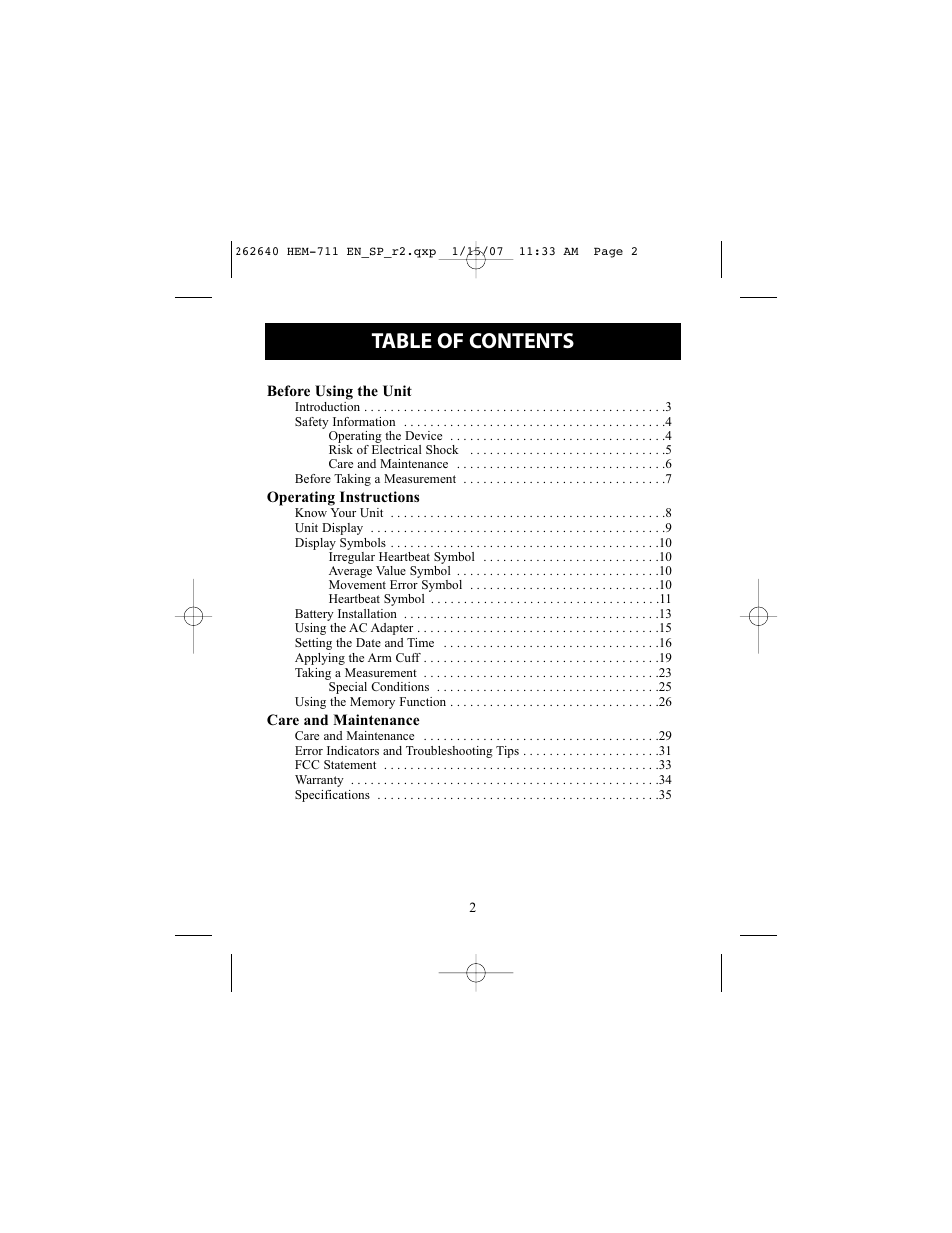 Omron Healthcare AUTOMATIC BLOOD PRESSURE MONITOR WITH COMFIT CUFF HEM-711DLX User Manual | Page 2 / 36