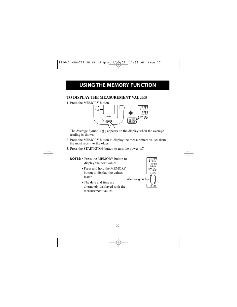 Omron Healthcare AUTOMATIC BLOOD PRESSURE MONITOR WITH COMFIT CUFF HEM-711DLX User Manual | Page 27 / 36