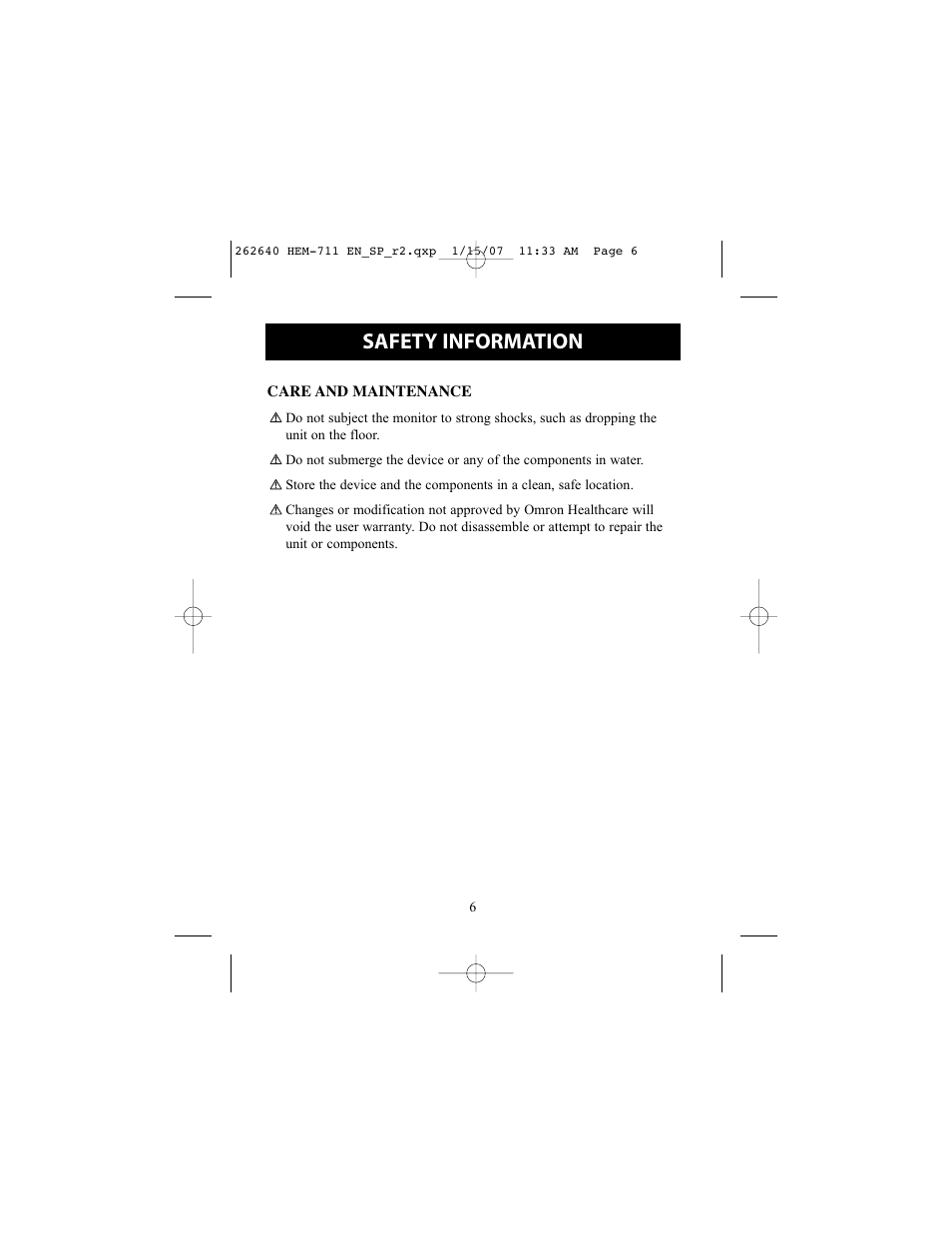 Safety information | Omron Healthcare AUTOMATIC BLOOD PRESSURE MONITOR WITH COMFIT CUFF HEM-711DLX User Manual | Page 6 / 36
