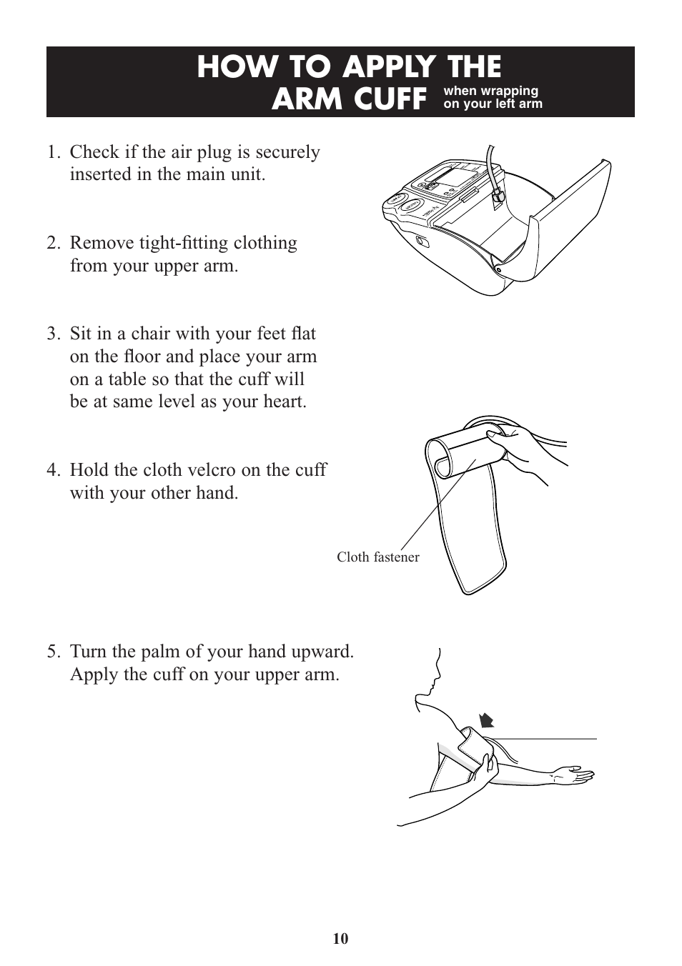 How to apply the arm cuff | Omron Healthcare HEM-773AC User Manual | Page 10 / 20