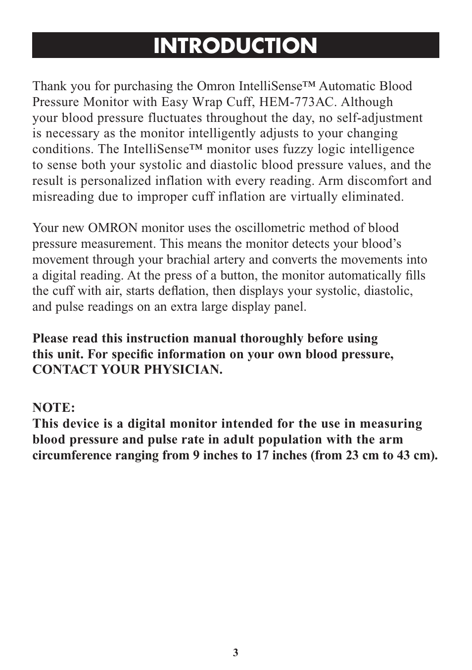 Introduction | Omron Healthcare HEM-773AC User Manual | Page 3 / 20