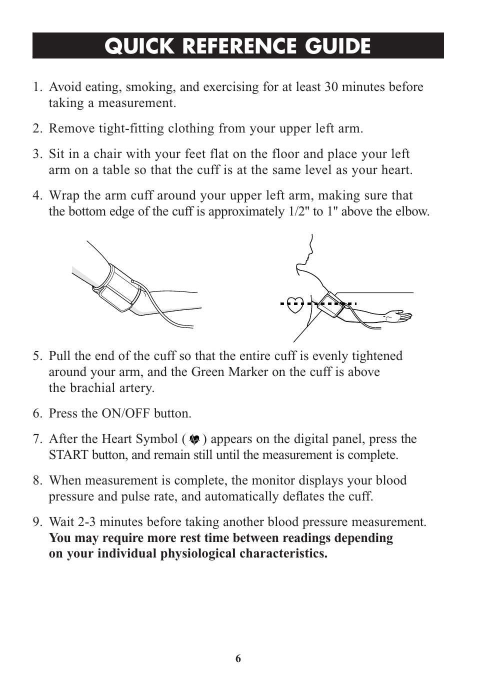 Quick reference guide | Omron Healthcare HEM-773AC User Manual | Page 6 / 20
