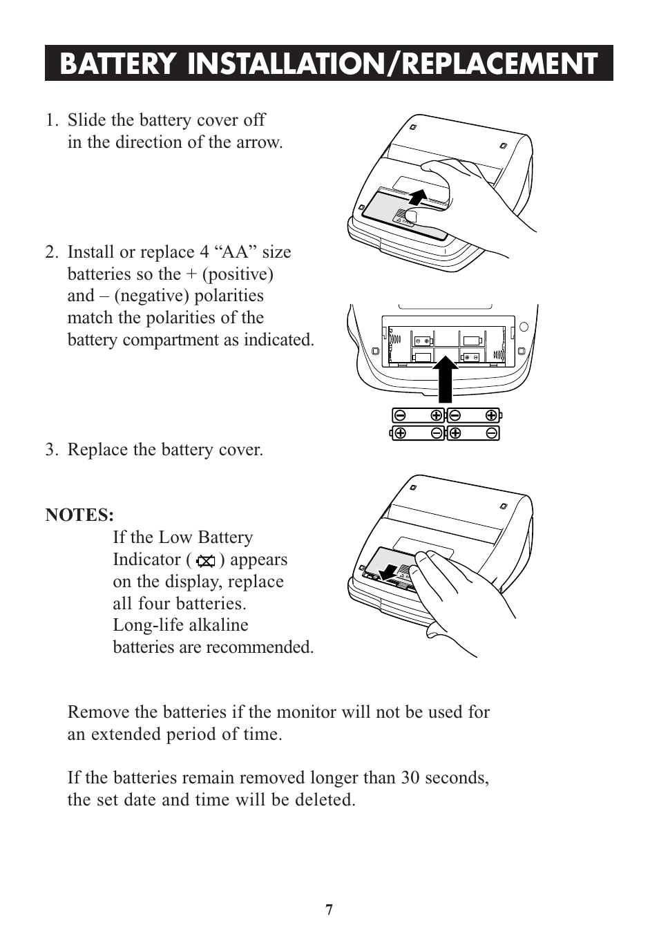 Battery installation/replacement | Omron Healthcare HEM-773AC User Manual | Page 7 / 20