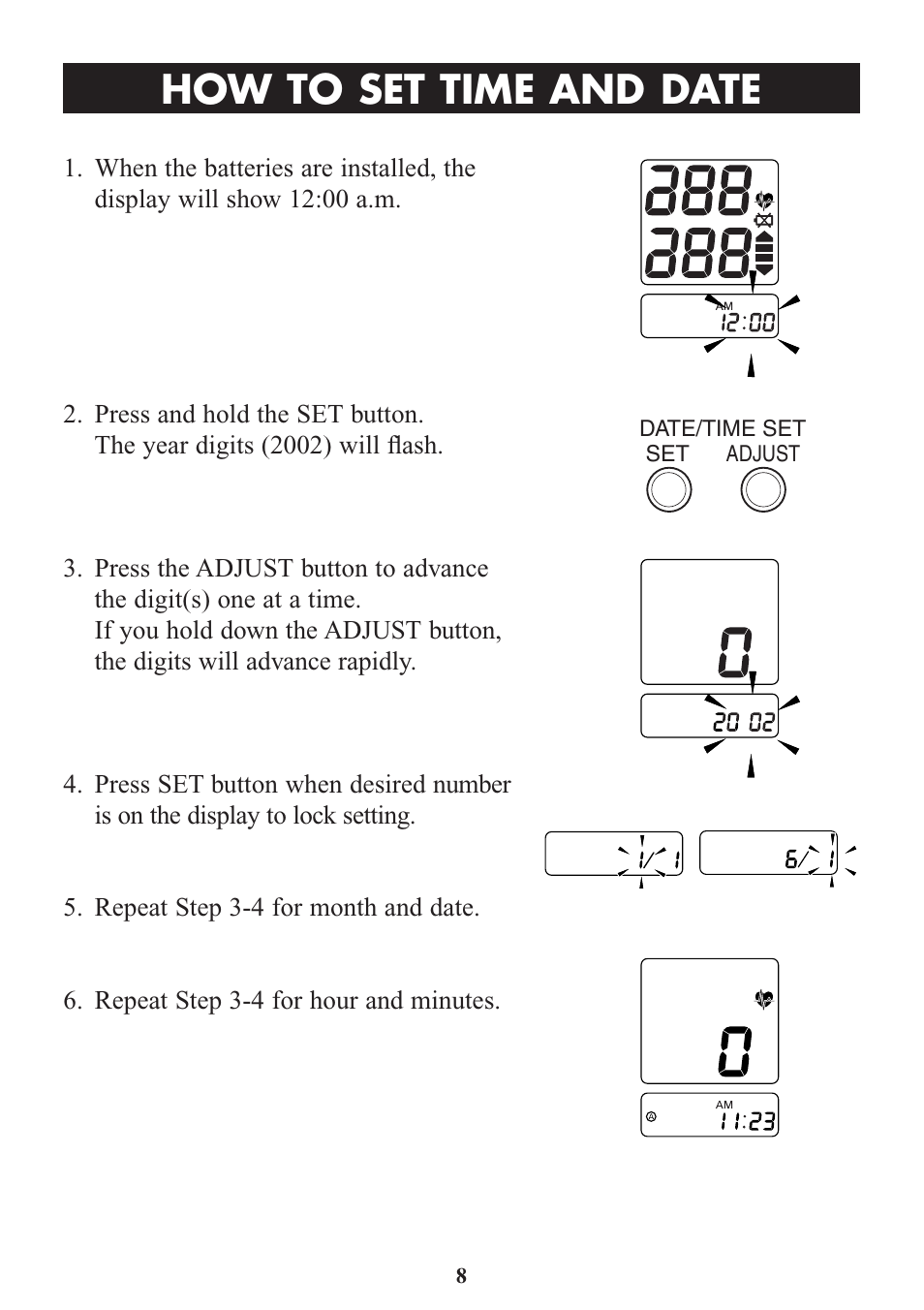 How to set time and date | Omron Healthcare HEM-773AC User Manual | Page 8 / 20