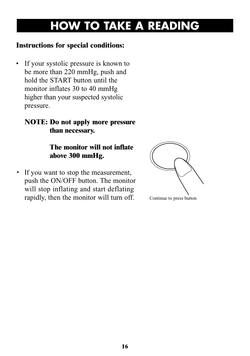 Title how to take a reading, Start | Omron Healthcare OMRON HEM-705CP User Manual | Page 16 / 28