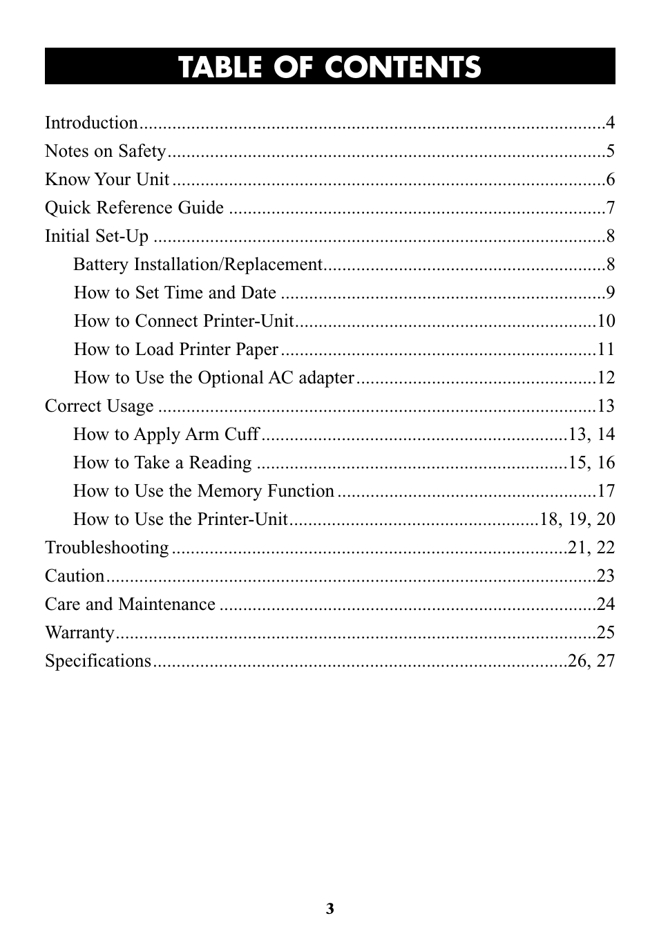 Title table of contents | Omron Healthcare OMRON HEM-705CP User Manual | Page 3 / 28