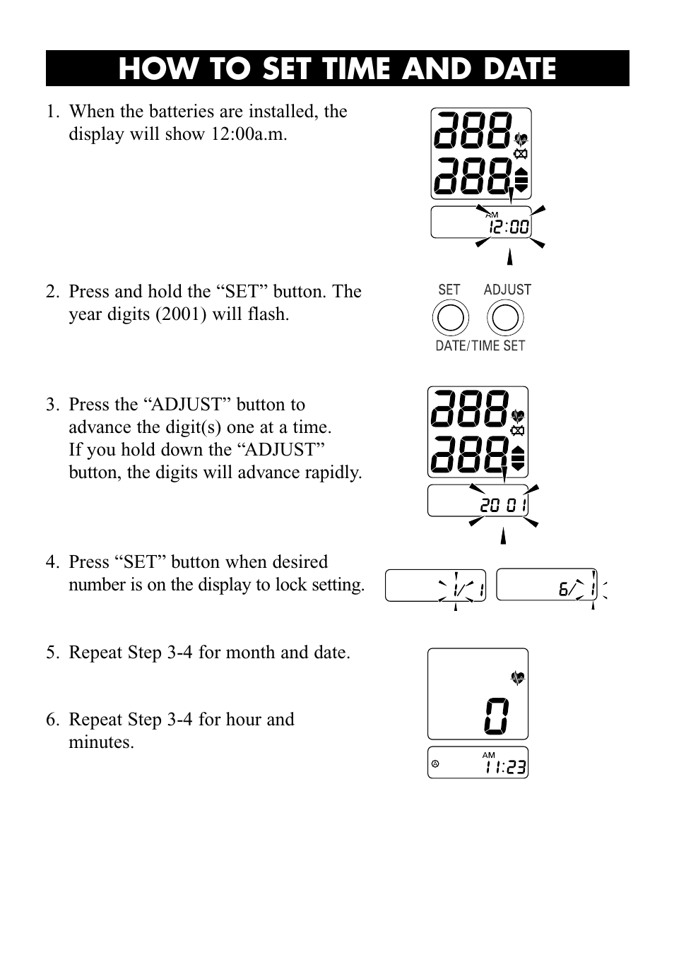 How to set time and date | Omron Healthcare OMRON HEM-705CP User Manual | Page 9 / 28