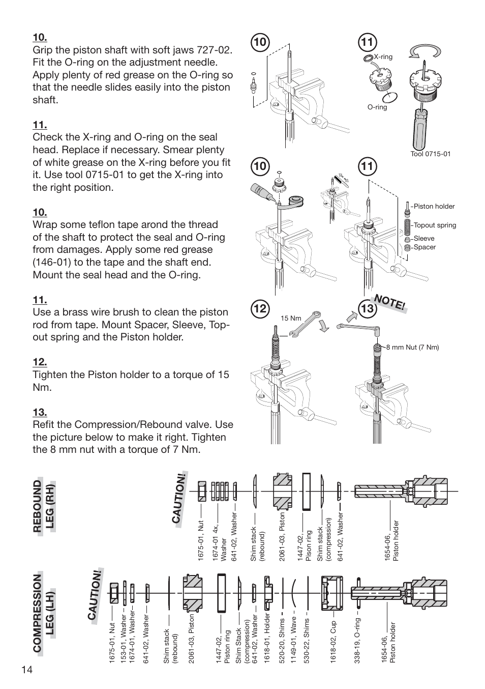 Rebound leg (rh) compression leg (lh), Caution! 14 | Ohlins FG 470 User Manual | Page 14 / 24