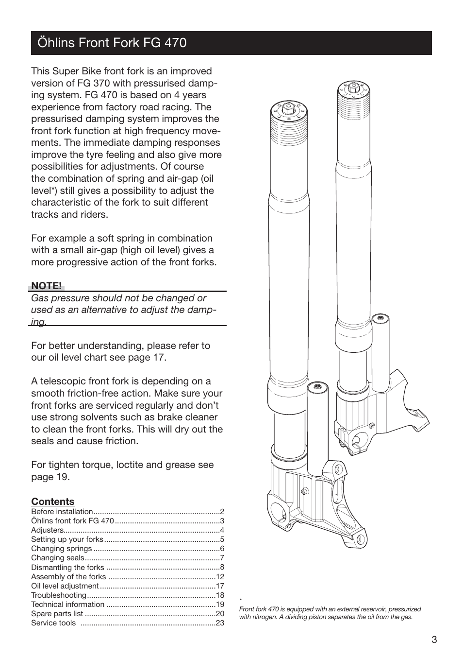 Öhlins front fork fg 470 | Ohlins FG 470 User Manual | Page 3 / 24