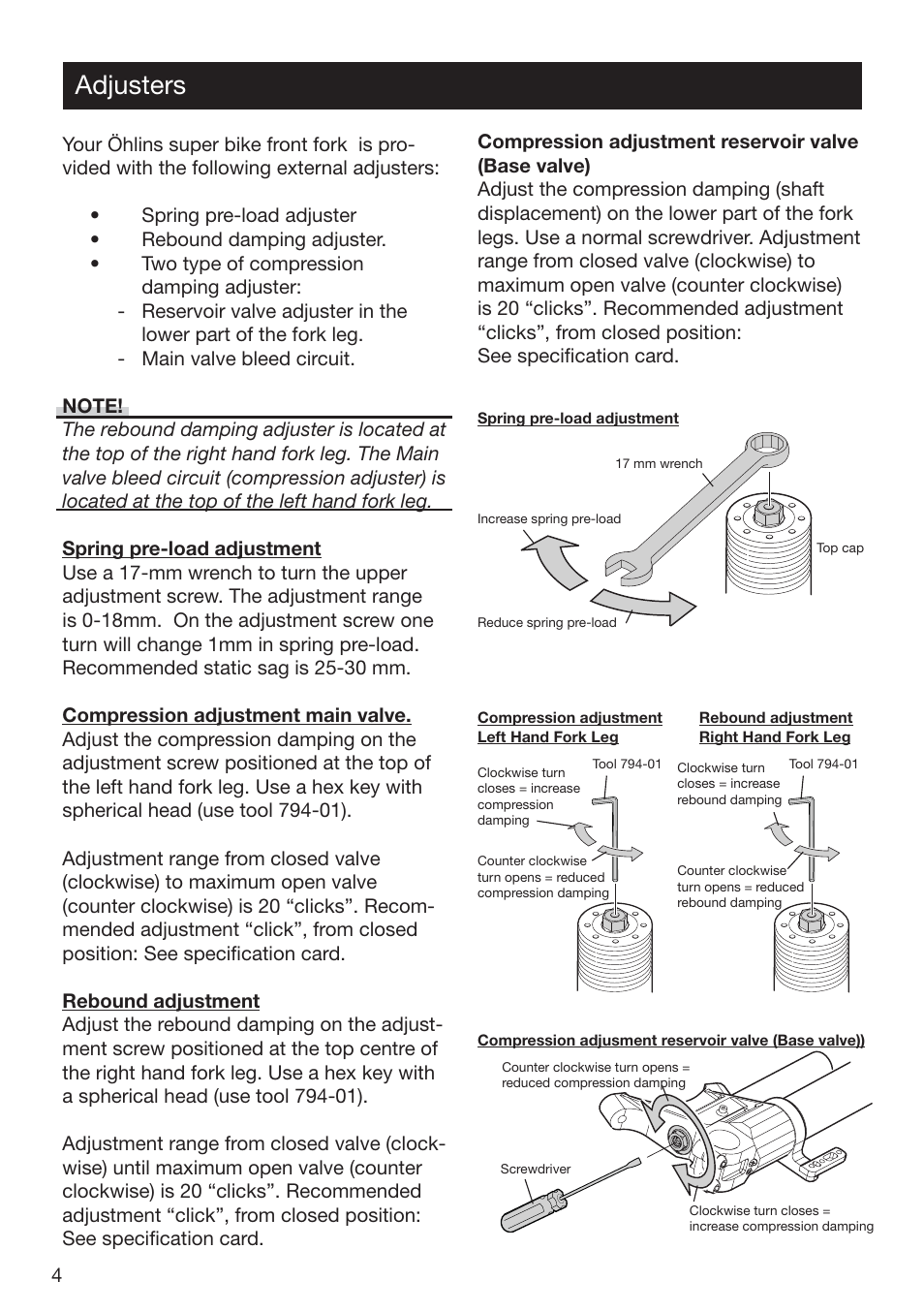 Adjusters | Ohlins FG 470 User Manual | Page 4 / 24