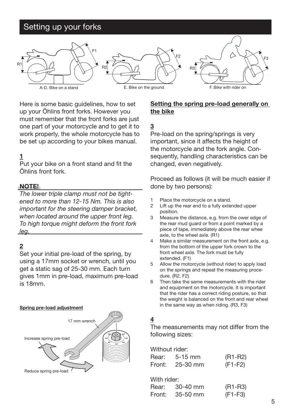 Setting up your forks | Ohlins FG 470 User Manual | Page 5 / 24