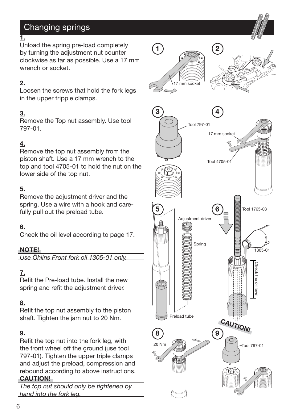 Changing springs | Ohlins FG 470 User Manual | Page 6 / 24