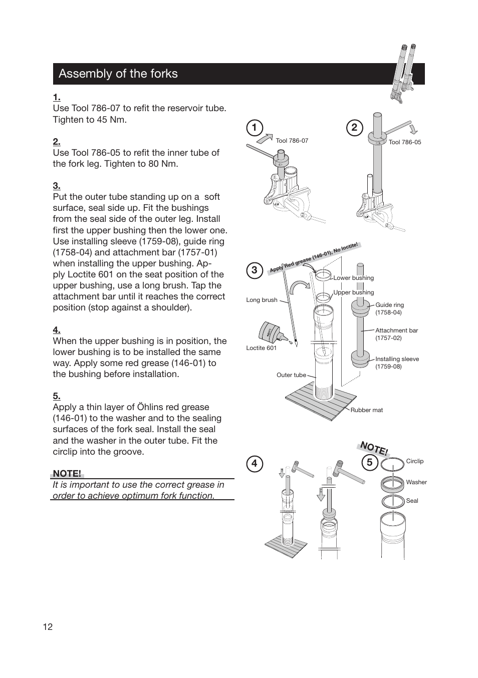 Assembly of the forks | Ohlins SUPERBIKE FG 570 User Manual | Page 12 / 28