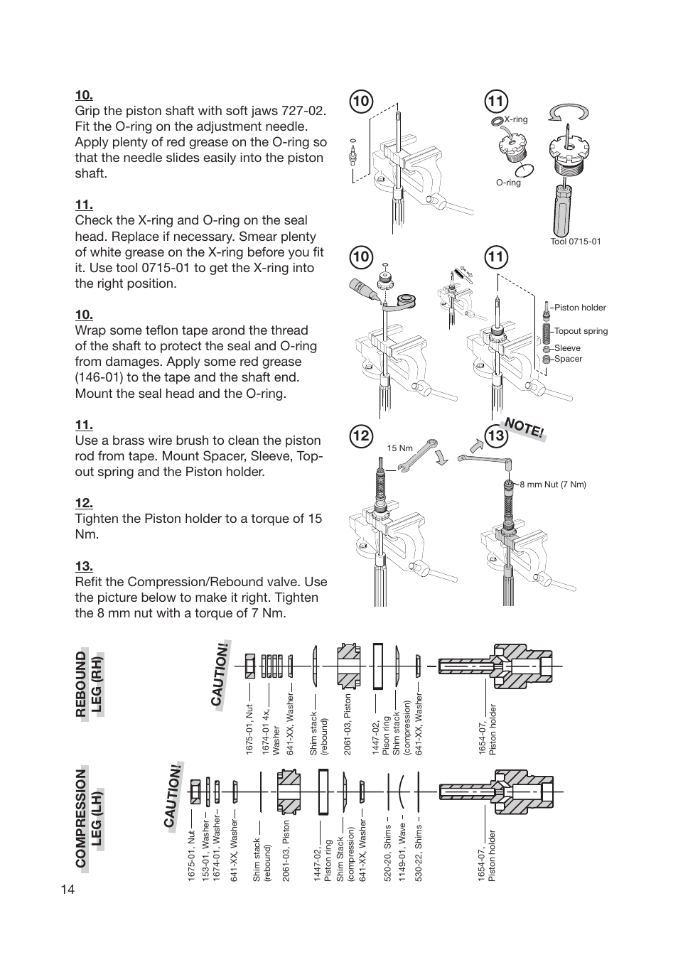 Rebound leg (rh) compression leg (lh), Caution! 14 | Ohlins SUPERBIKE FG 570 User Manual | Page 14 / 28