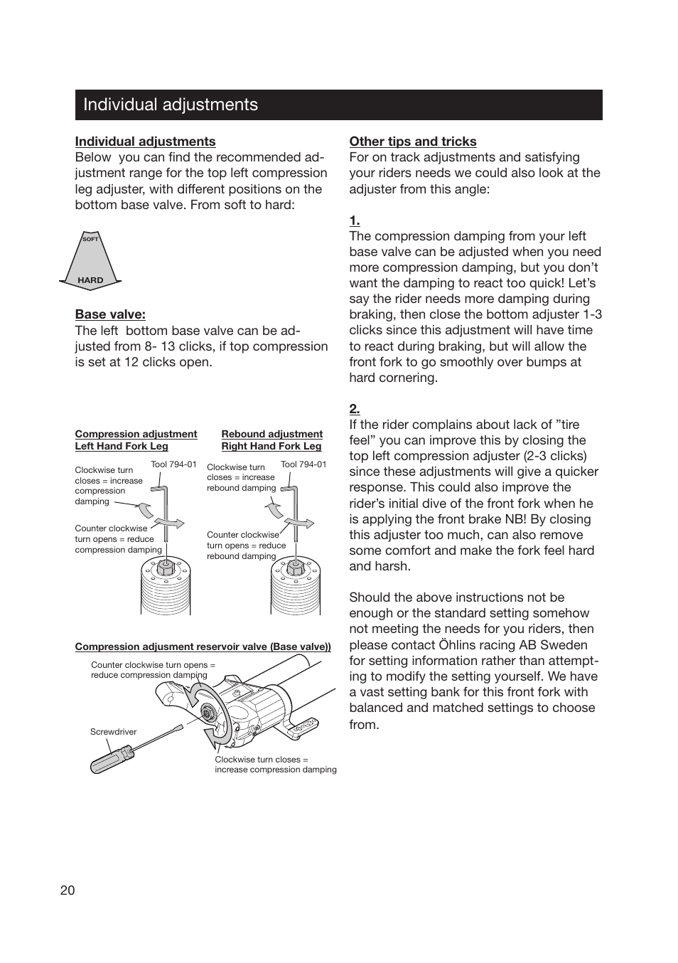 Individual adjustments | Ohlins SUPERBIKE FG 570 User Manual | Page 20 / 28