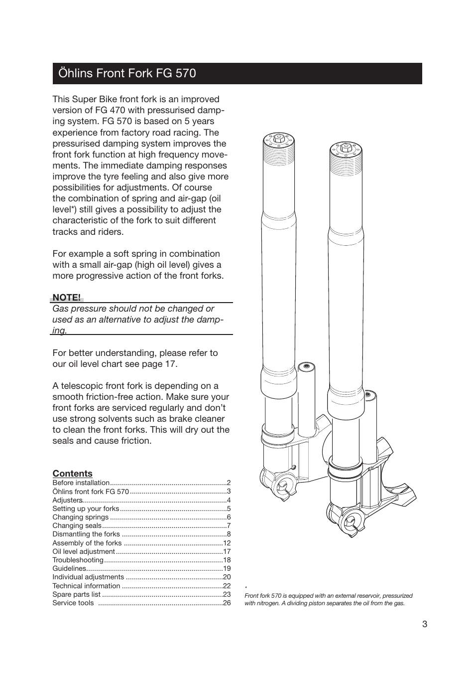 Öhlins front fork fg 570 | Ohlins SUPERBIKE FG 570 User Manual | Page 3 / 28