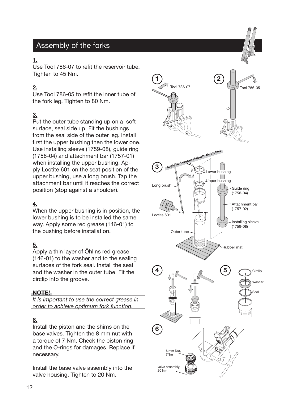 Assembly of the forks | Ohlins FG 670 User Manual | Page 12 / 28