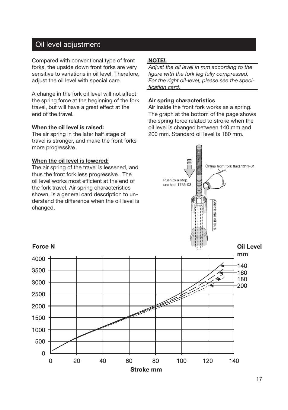 Oil level adjustment | Ohlins FG 670 User Manual | Page 17 / 28