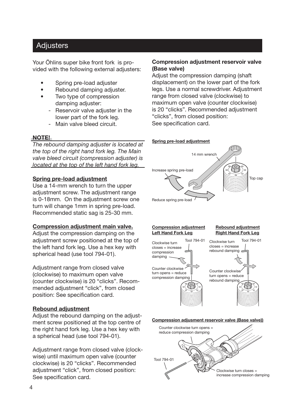 Adjusters | Ohlins FG 670 User Manual | Page 4 / 28