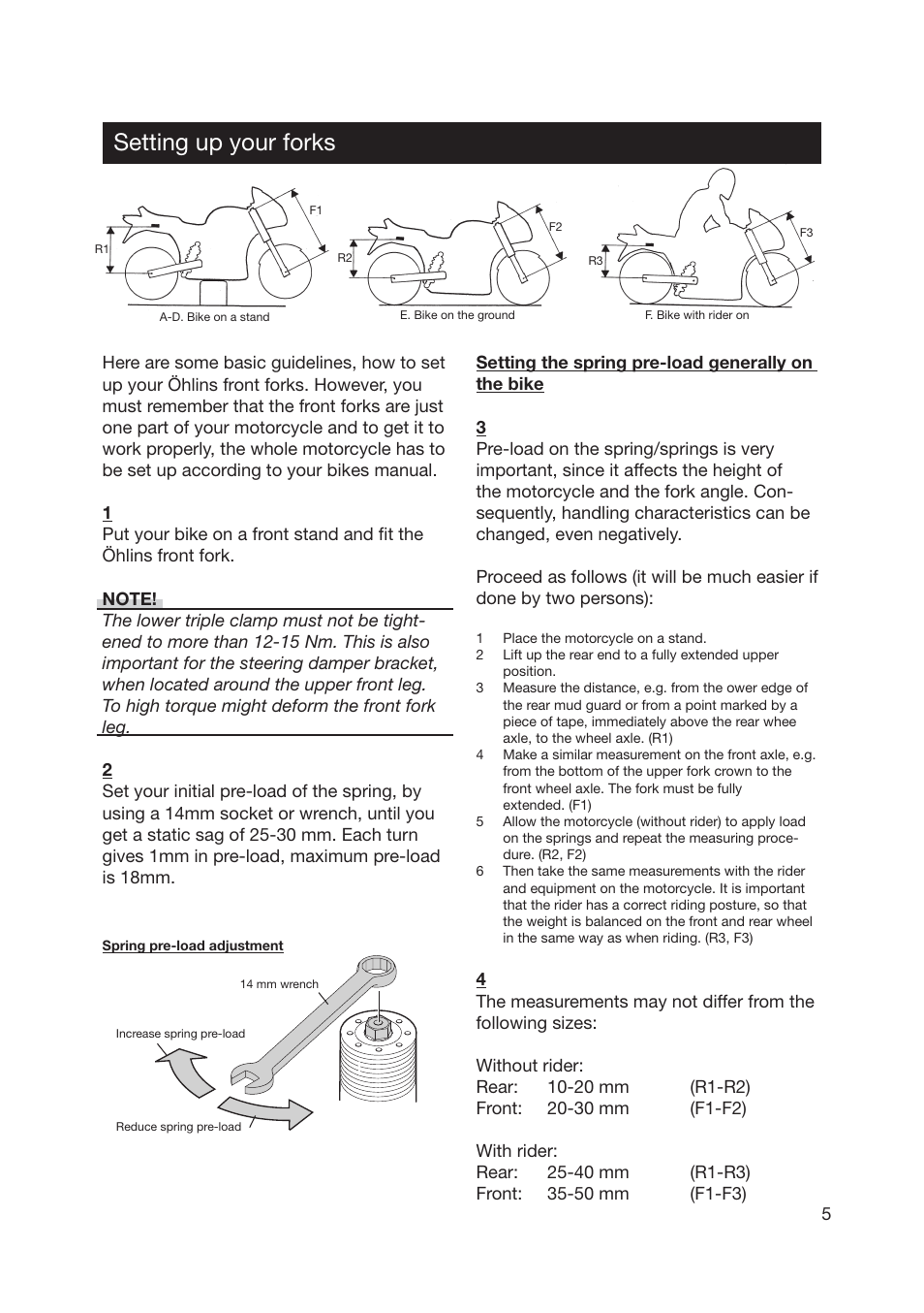 Setting up your forks | Ohlins FG 670 User Manual | Page 5 / 28