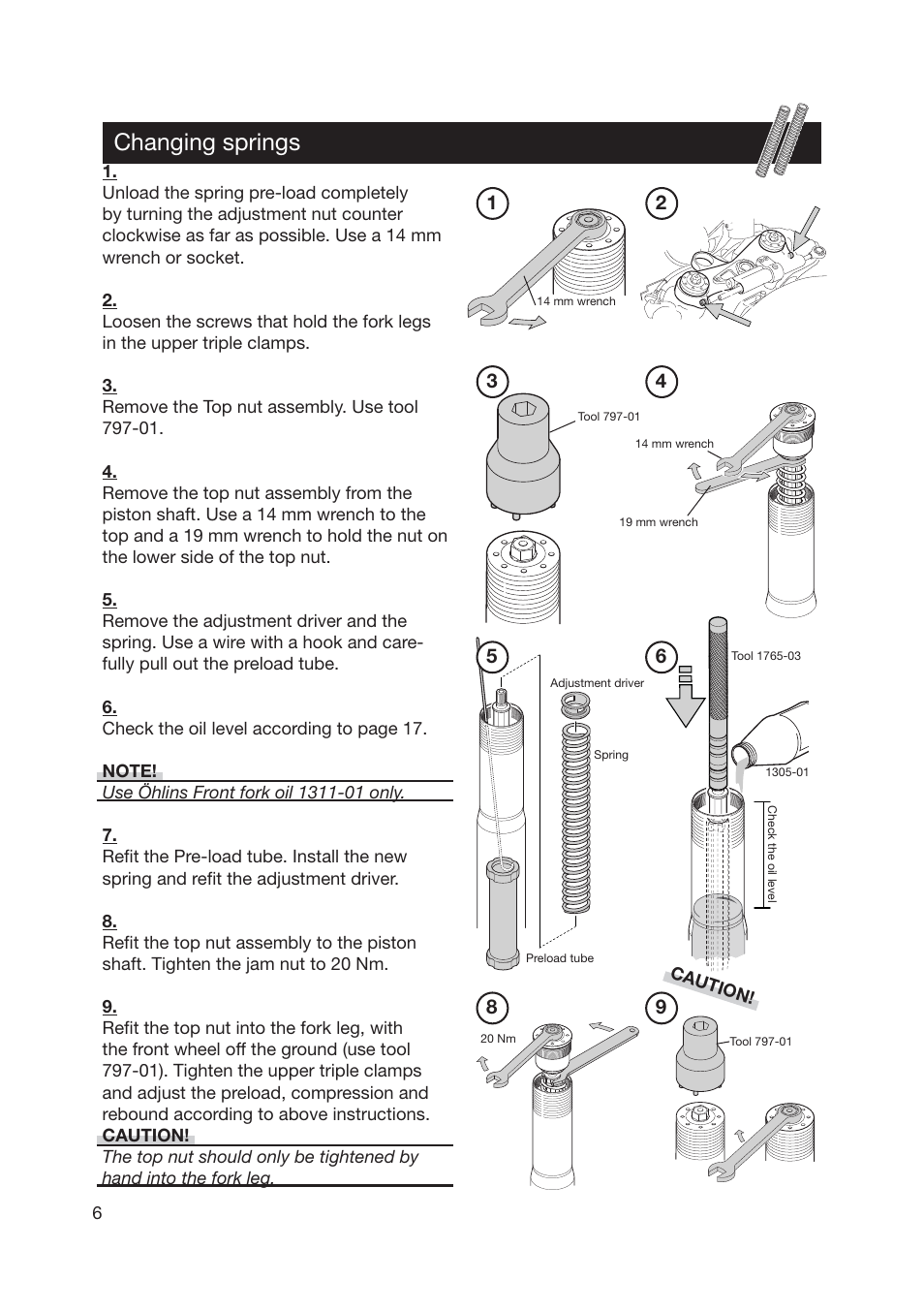 Changing springs | Ohlins FG 670 User Manual | Page 6 / 28