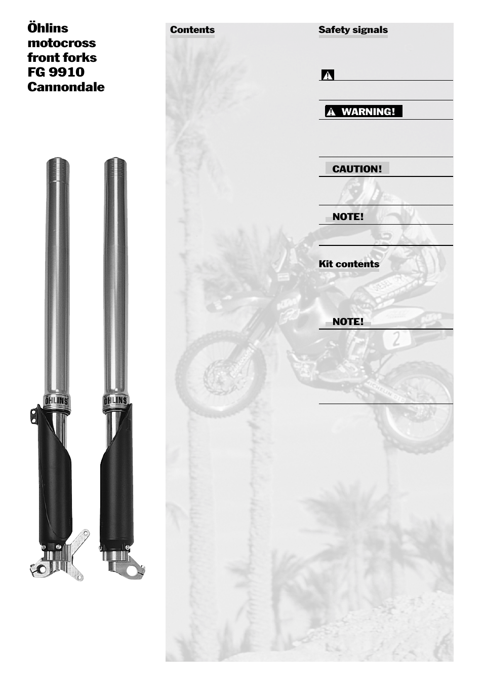 Öhlins motocross front forks fg 9910 cannondale | Ohlins CANNONDALE FG 9910 User Manual | Page 2 / 16